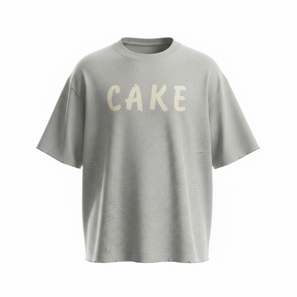 "CAKE" Distressed Tee – Heather Grey