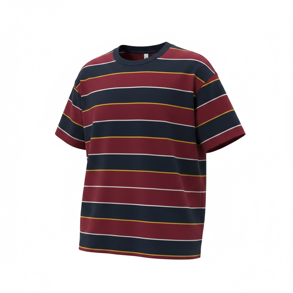 Retro Horizon Striped Tee – Burgundy & Navy