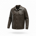 Pebbled Leather-Look Trucker Jacket – Espresso Brown
