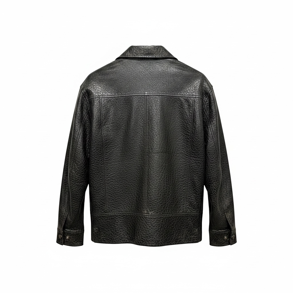 Pebbled Leather-Look Trucker Jacket – Espresso Brown