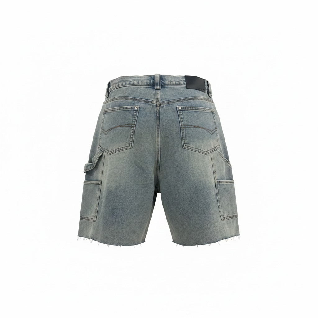 Contrast Panel Distressed Denim Short
